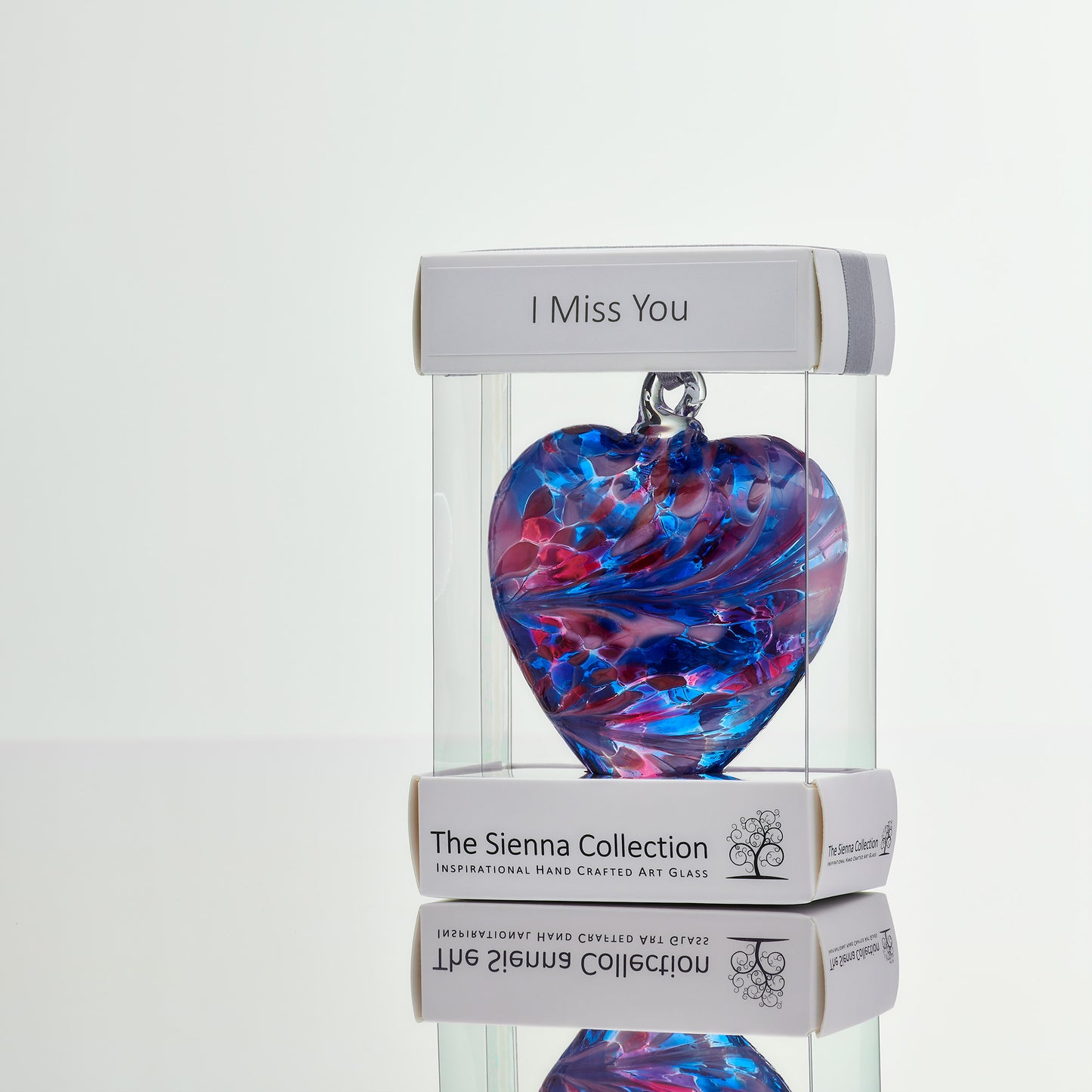 8cm Friendship Heart - I Miss You - Blue & Pink - Sienna Glass