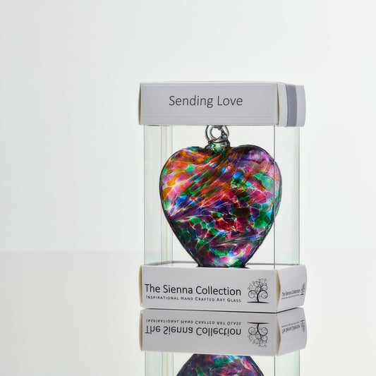 8cm Friendship Heart - Sending Love - Multicoloured Turquoise - Sienna Glass