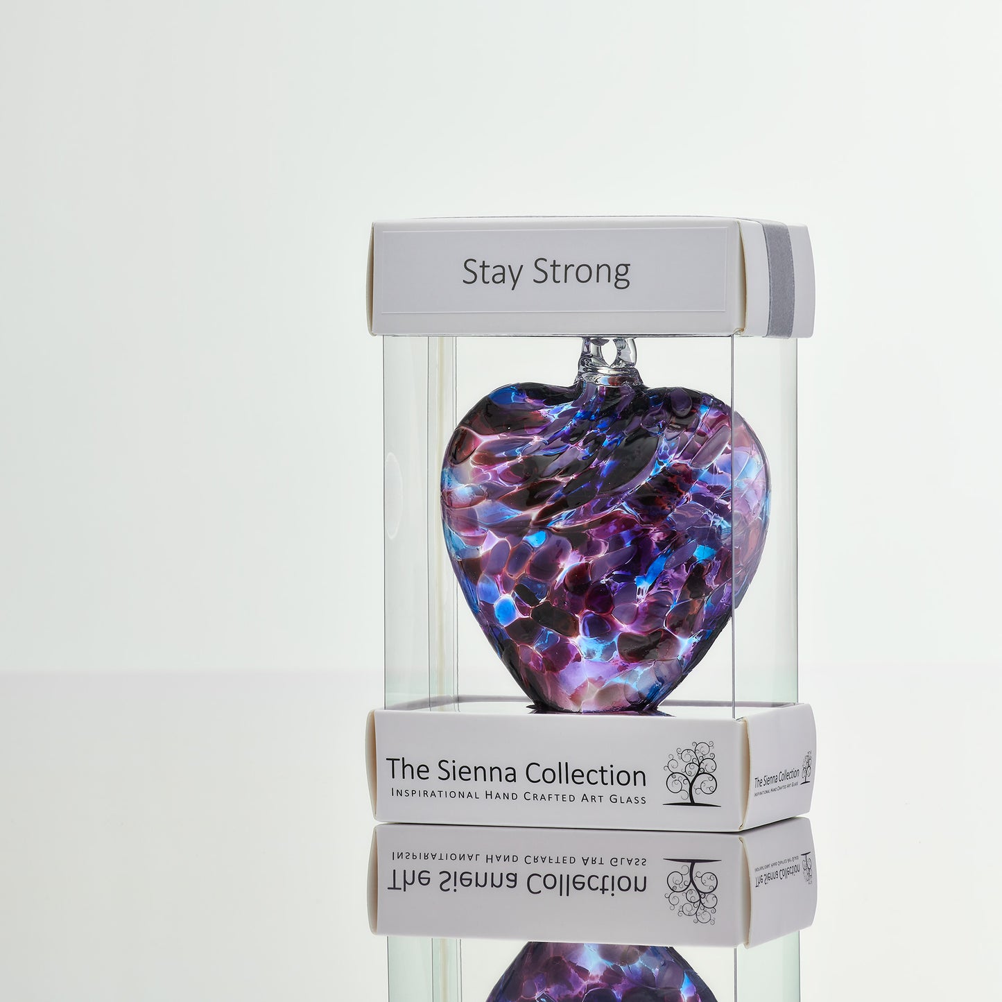 8cm Friendship Heart - Stay Strong - Purple & Blue - Sienna Glass