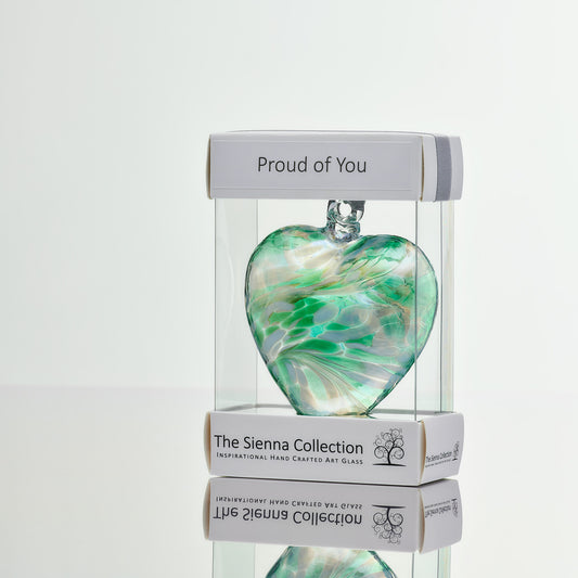 8cm Friendship Heart - Proud of You - Green - Sienna Glass