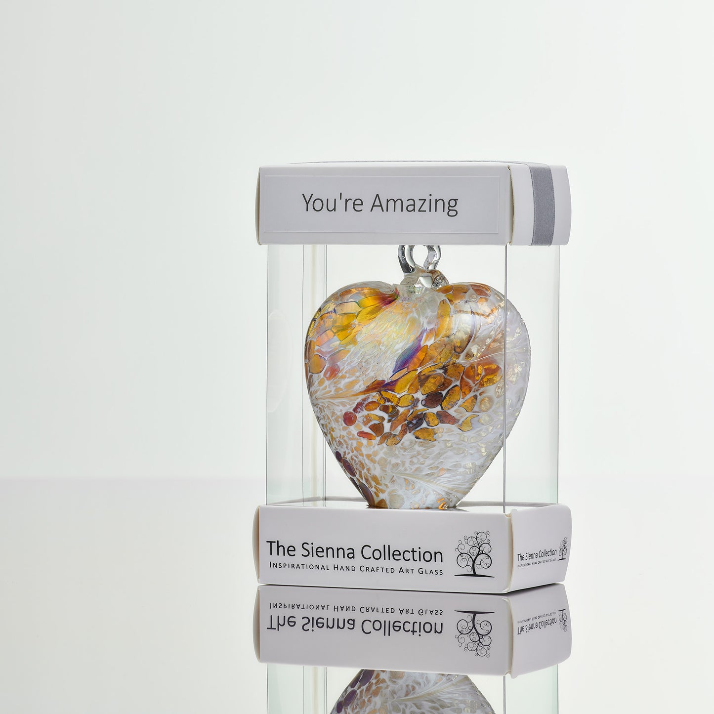 8cm Friendship Heart - You're Amazing - Pastel Gold - Sienna Glass