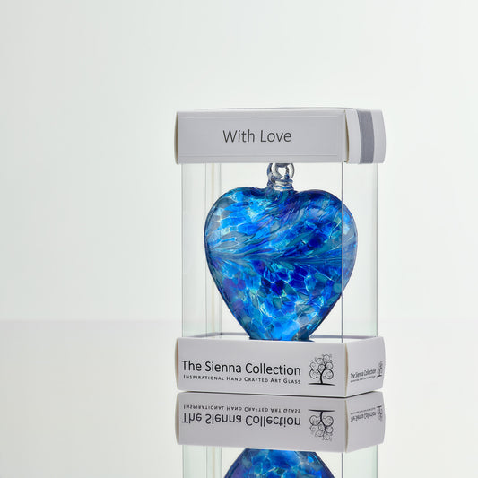 8cm Friendship Heart - With Love - Blue - Sienna Glass