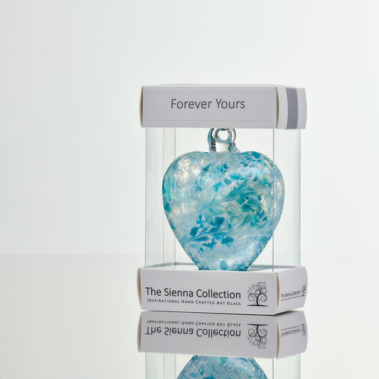 8cm Friendship Heart - Forever Yours - Pastel Blue - Sienna Glass