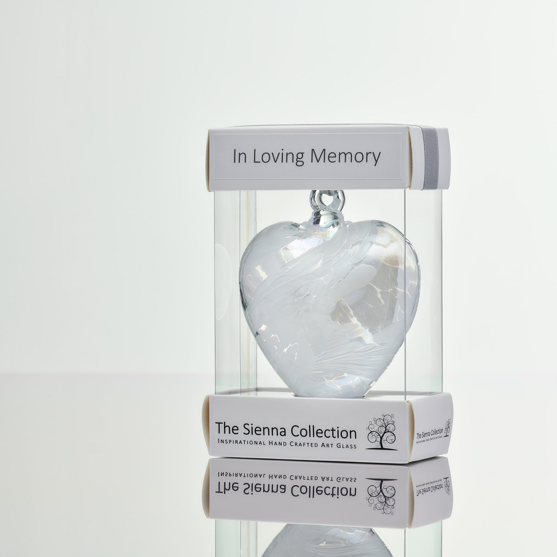 8cm Friendship Heart - In Loving Memory - White - Sienna Glass