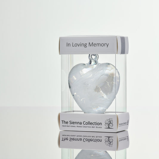 8cm Friendship Heart - In Loving Memory - White - Sienna Glass