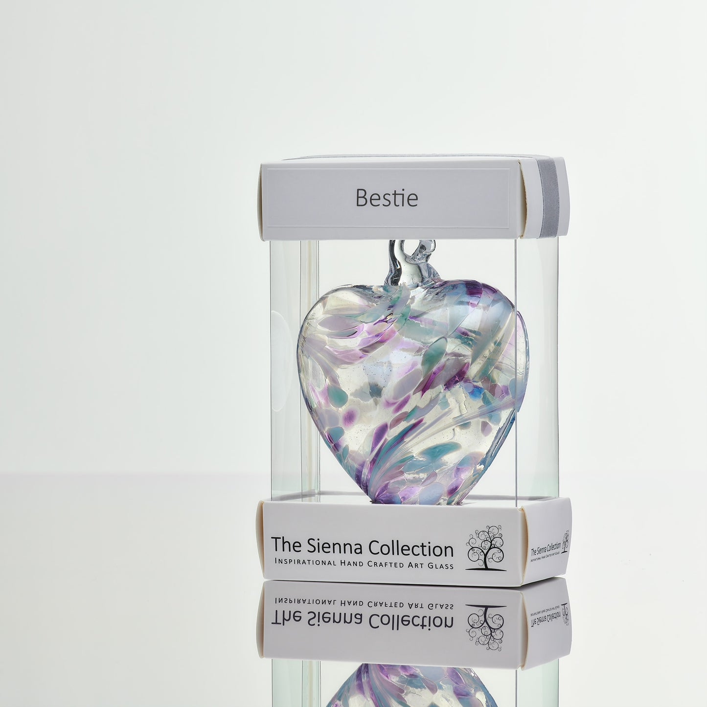 8cm Friendship Heart - Bestie - Pearl - Sienna Glass