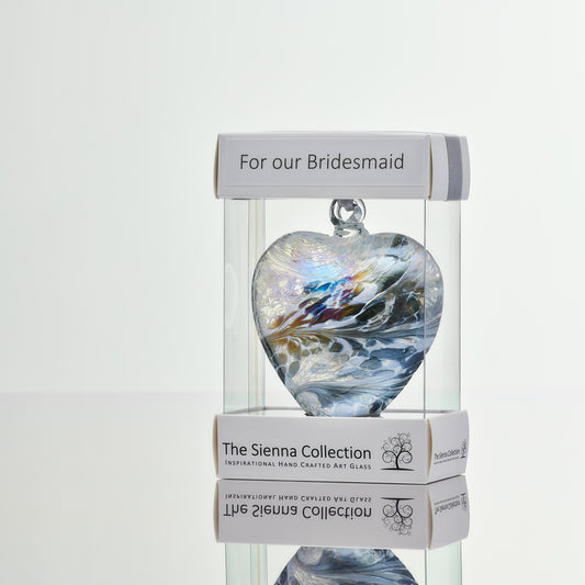 8cm Friendship Heart - For Our Bridesmaid - Pastel Silver - Sienna Glass