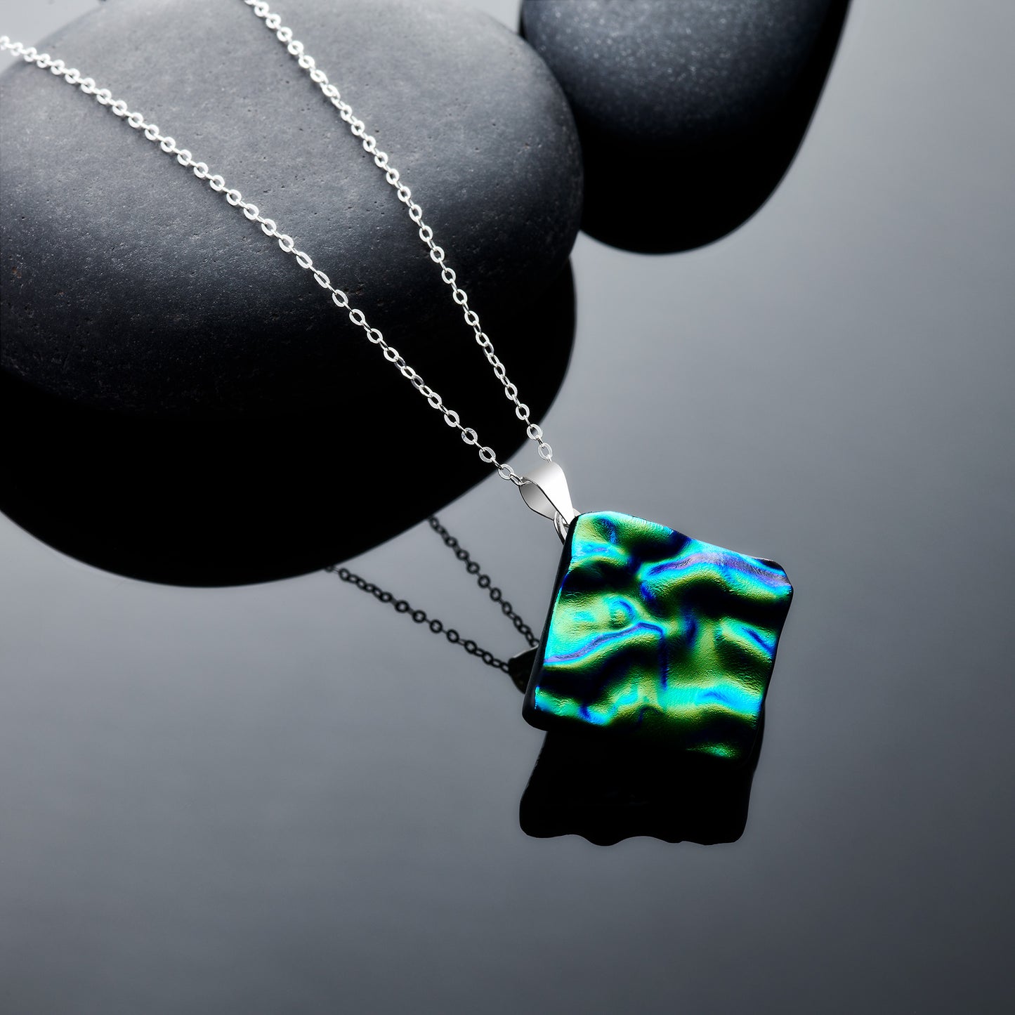 Dichroic Jewellery - Necklace - Light Green & Turquoise Blue - Sienna Glass
