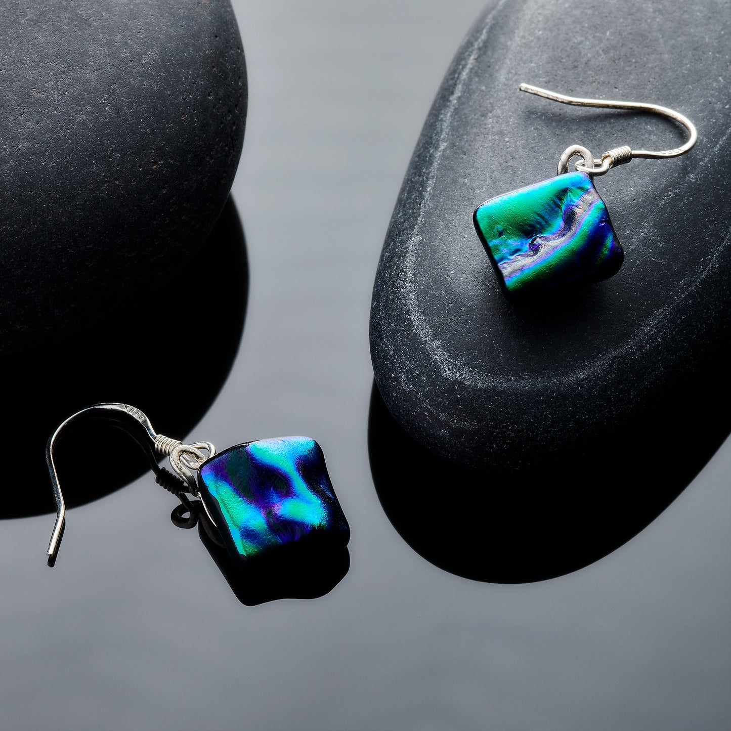 Dichroic Jewellery - Earrings - Midnight Blue & Dark Green - Sienna Glass