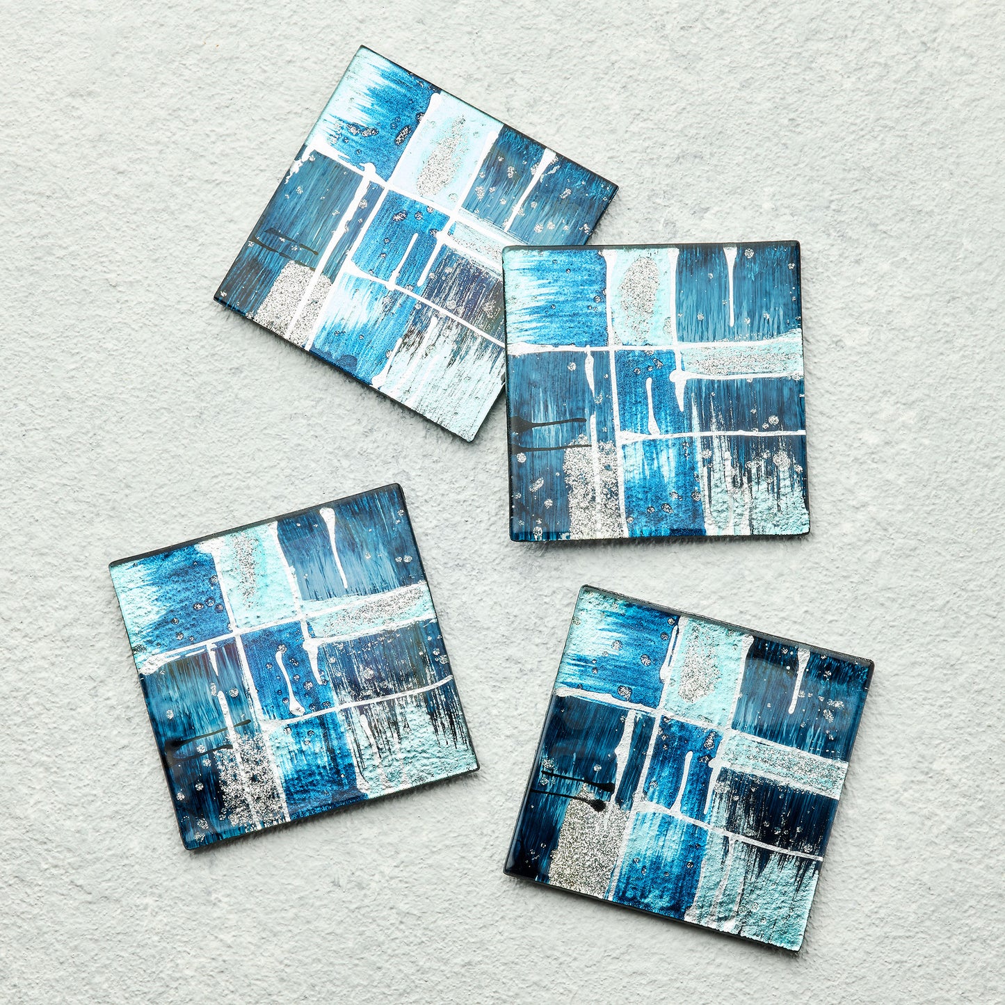 Set of 4 Coasters - Piazza - Blue - Sienna Glass