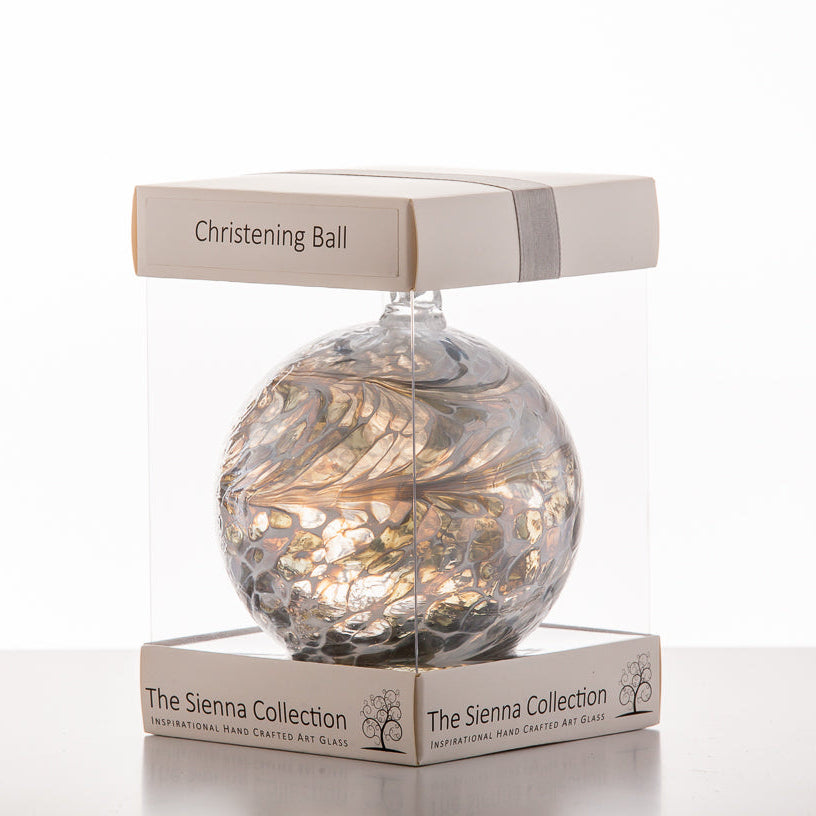 10cm Friendship Ball - Christening - Pastel Silver - Sienna Glass