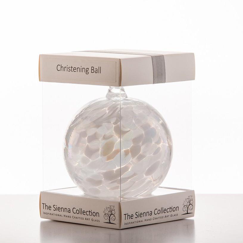 10cm Friendship Ball - Christening - White - Sienna Glass