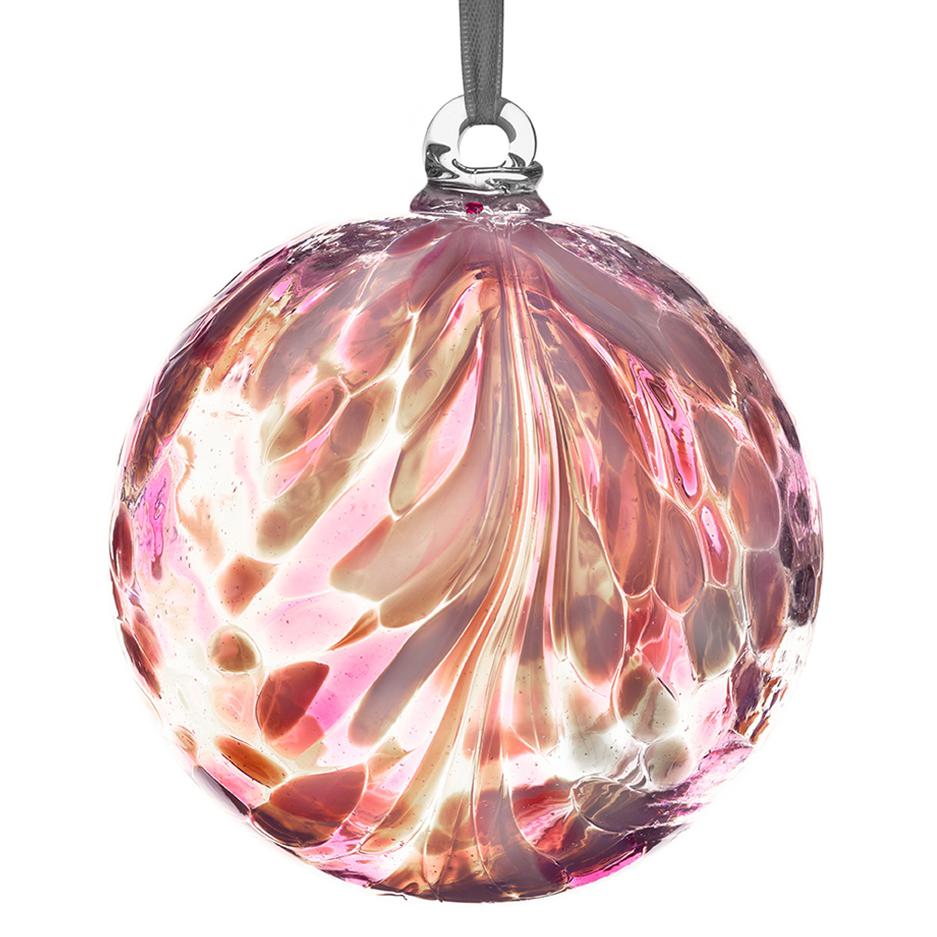 10cm Friendship Ball - Feather Design - Flamingo - Sienna Glass