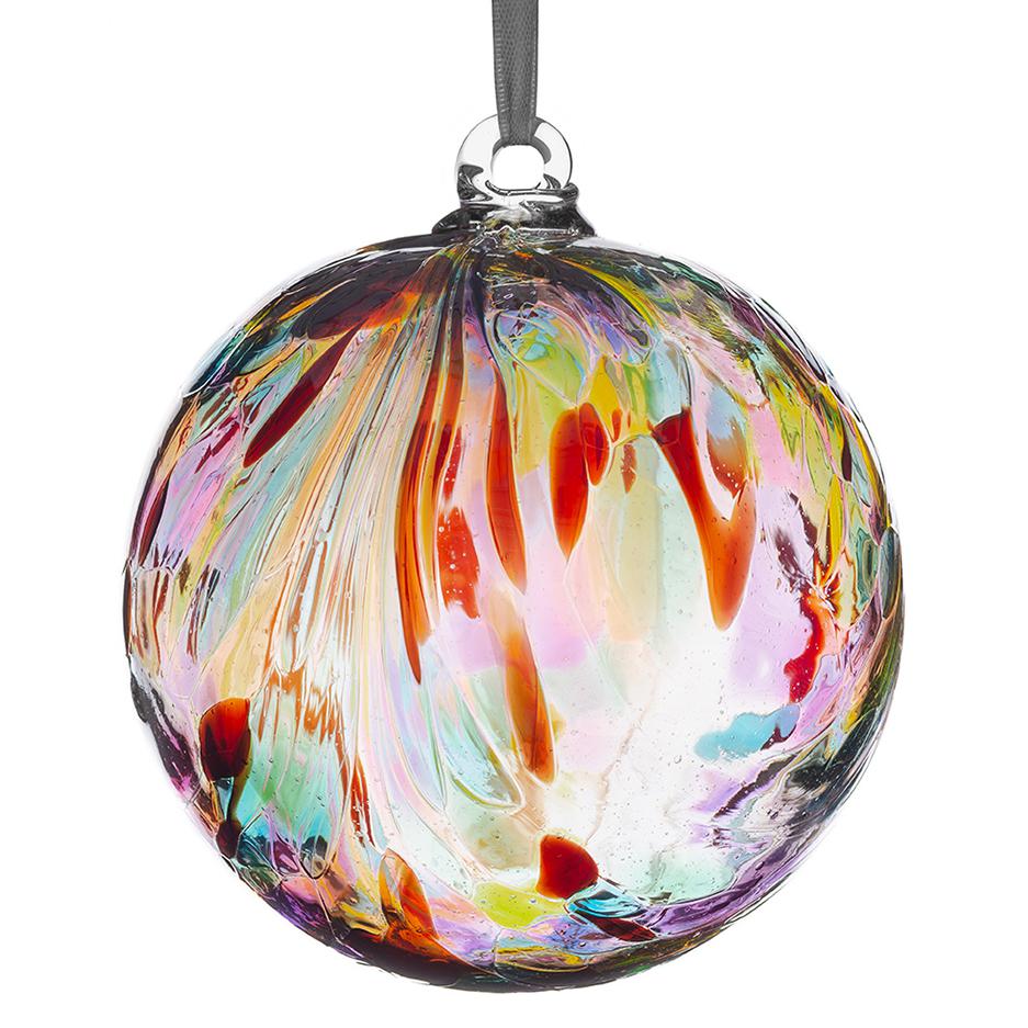 10cm Friendship Ball - Feather Design - Multicoloured - Sienna Glass