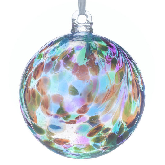 10cm Friendship Ball - Feather Design - Peacock - Sienna Glass