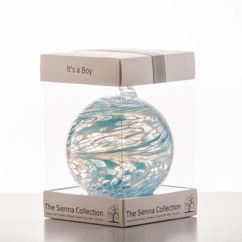 10cm Friendship Ball - 'It's a Boy!' - Pastel Blue - Sienna Glass