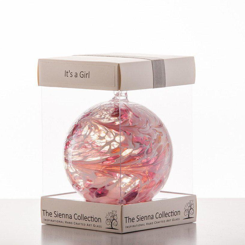 10cm Friendship Ball - 'It's a Girl!' - Pastel Pink - Sienna Glass