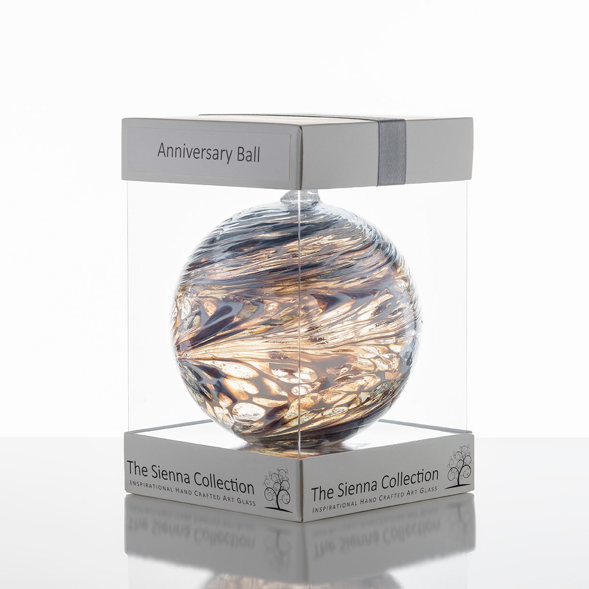 10cm Friendship Ball - Wedding Anniversary - Pastel Silver - Sienna Glass