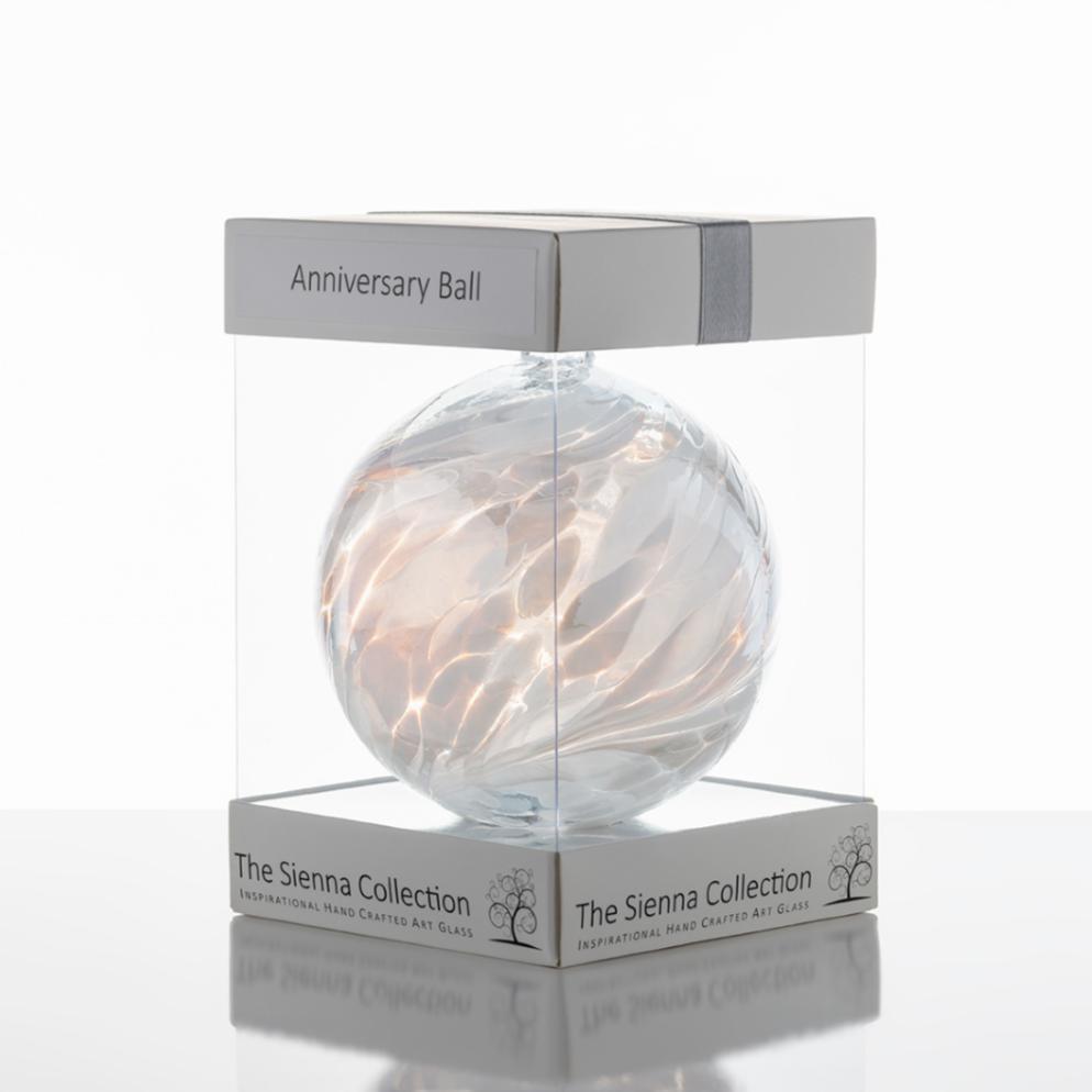 10cm Friendship Ball - Wedding Anniversary - White - Sienna Glass