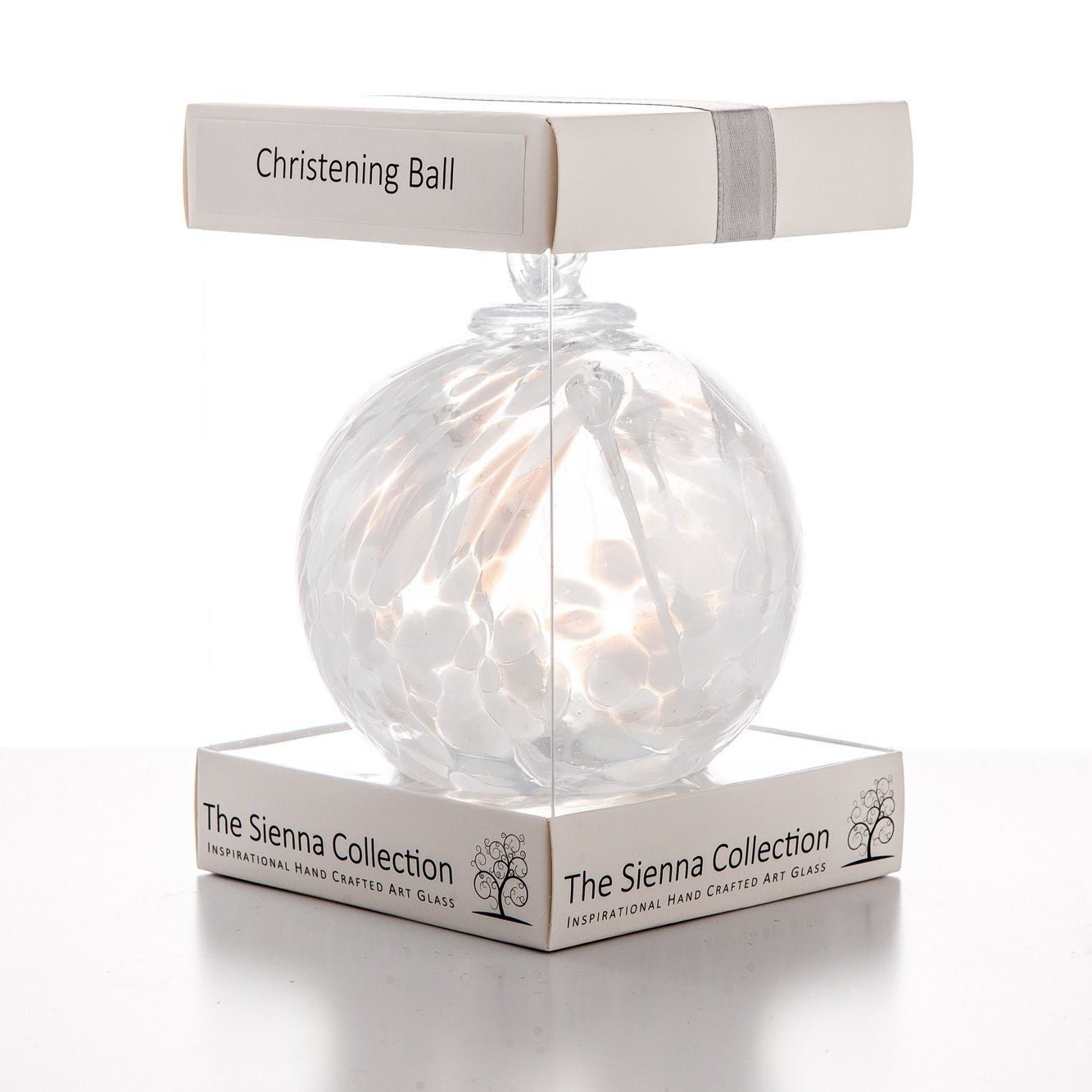 10cm Spirit Ball - Christening - White - Sienna Glass