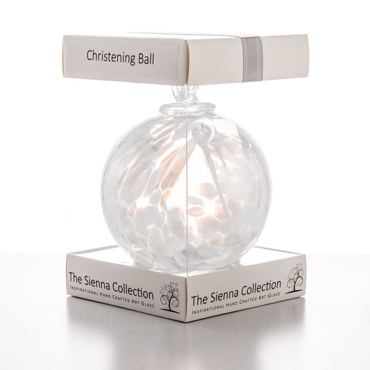 10cm Spirit Ball - Christening - White - Sienna Glass