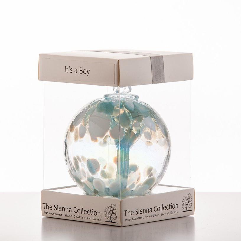 10cm Spirit Ball - 'It's a Boy!' - Pastel Blue - Sienna Glass