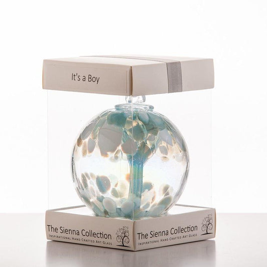 10cm Spirit Ball - 'It's a Boy!' - Pastel Blue - Sienna Glass