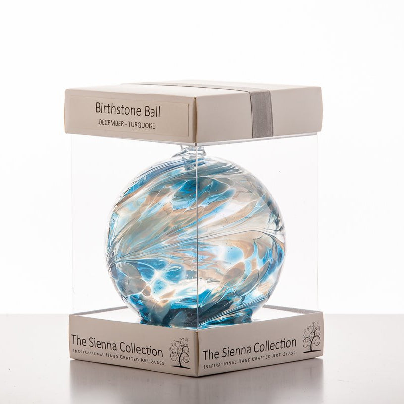 10cm Birthstone Ball - December/Turquoise - Sienna Glass
