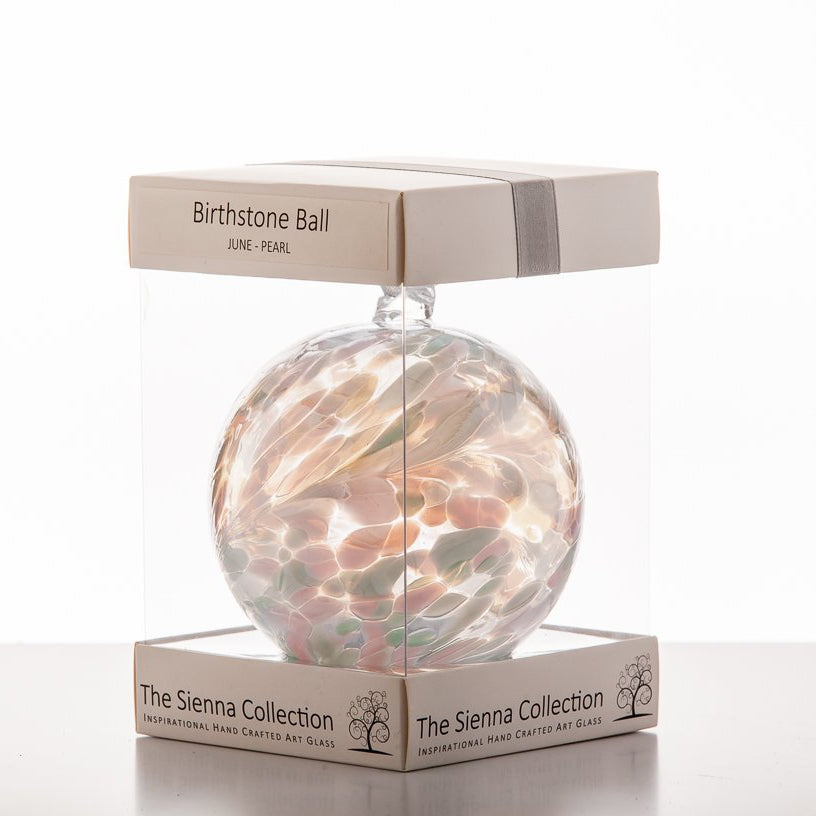 10cm Birthstone Ball - June/Pearl - Sienna Glass