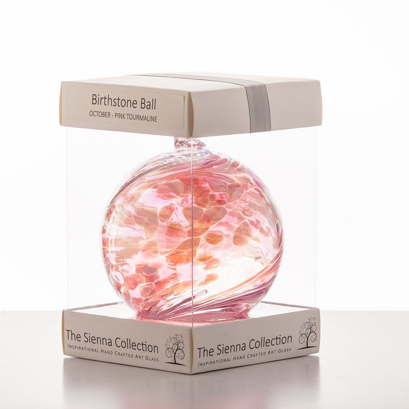 10cm Birthstone Ball - October/Pink Tourmaline - Sienna Glass