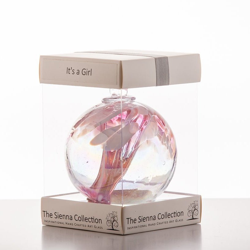 10cm Spirit Ball - 'It's a Girl!' - Pastel Pink - Sienna Glass