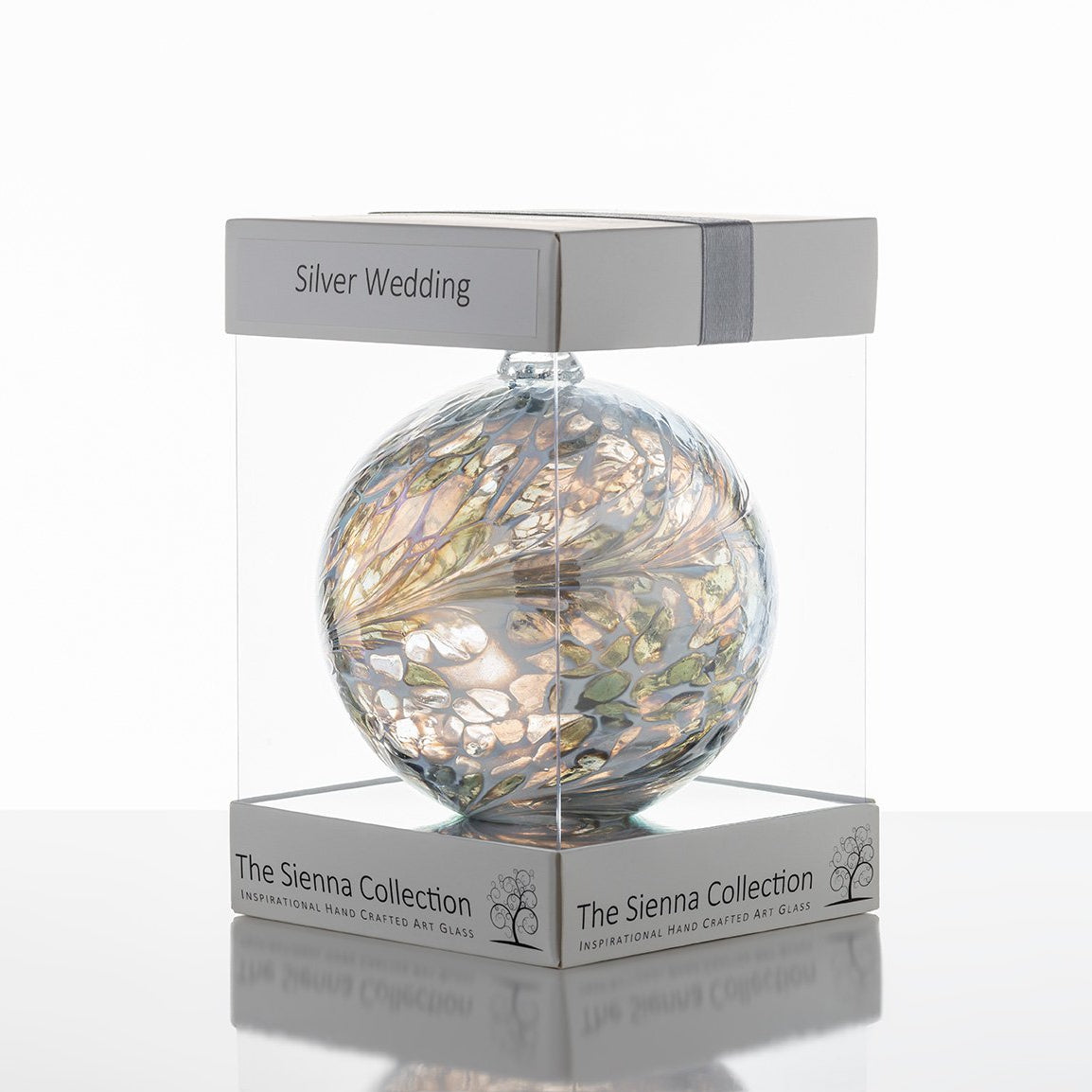 10cm Friendship Ball - 25th Wedding Anniversary - Silver - Sienna Glass