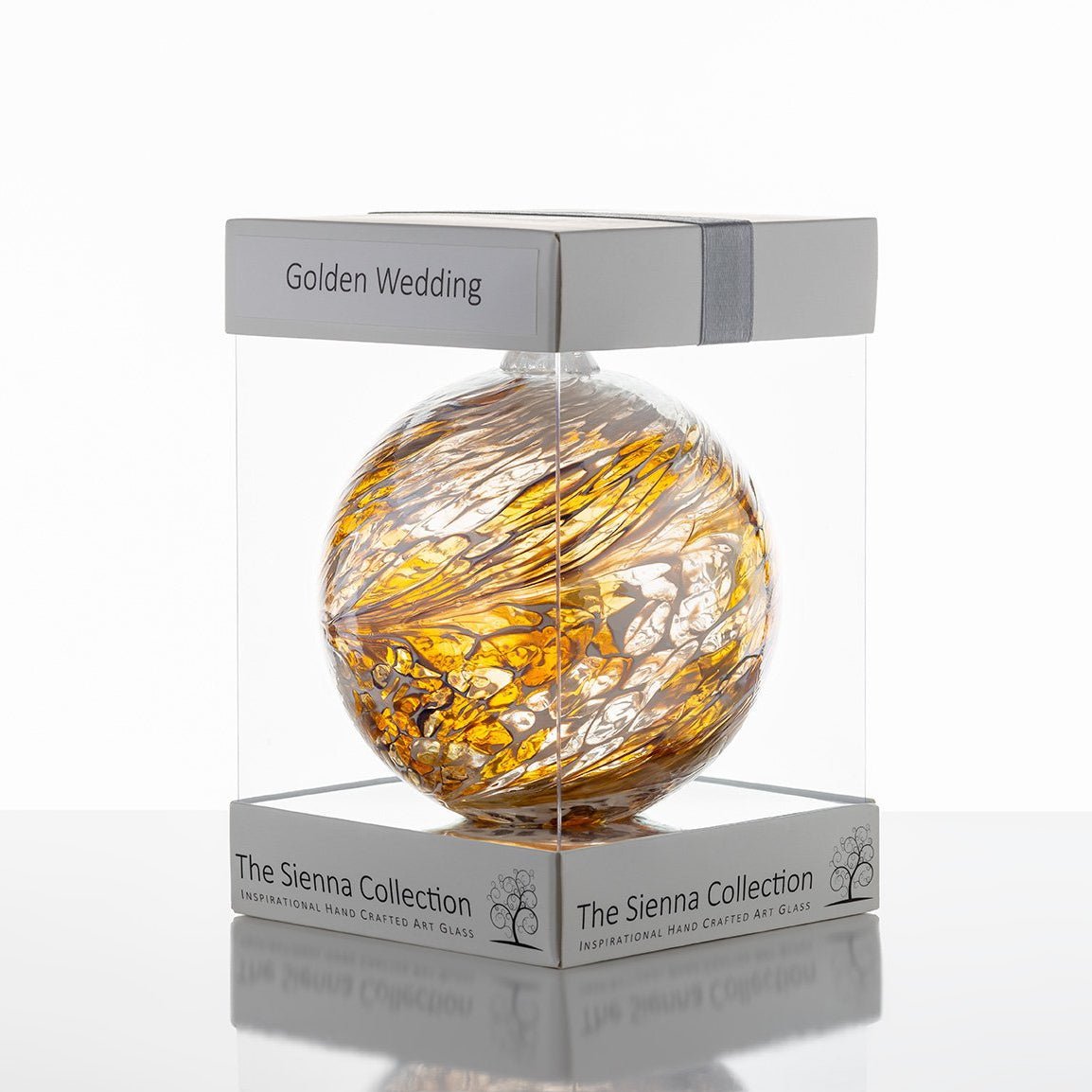 10cm Friendship Ball - 50th Wedding Anniversary - Golden - Sienna Glass