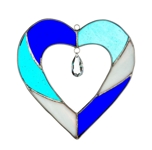 Hanging Stained Glass Heart - Blue - Sienna Glass