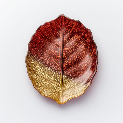 28cm Glass Plate - Leaf Design - Brown & Gold | Sienna  Glass 
