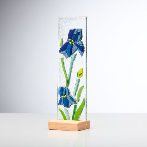 Standing Decorative Flower Plaque - Blue | Sienna  Glass 