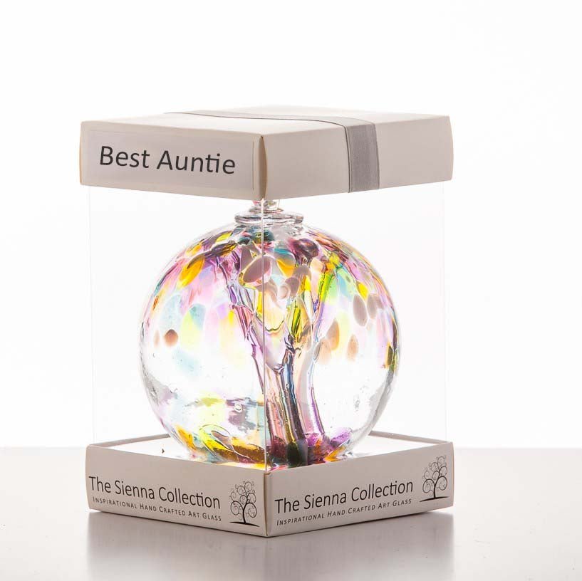 10cm Spirit Ball - Best Auntie - Multicoloured Pink - Sienna Glass