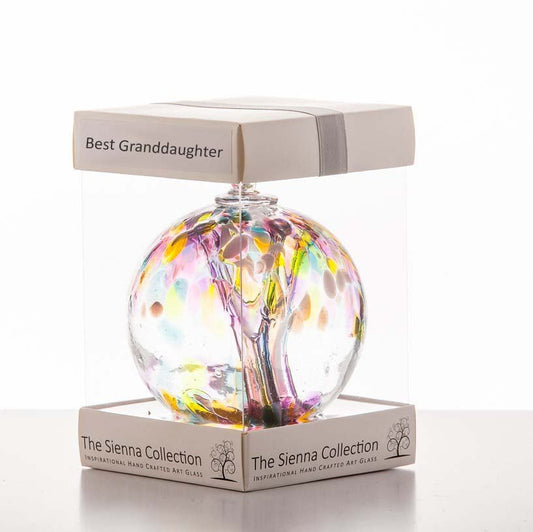 10cm Spirit Ball - Best Granddaughter - Multicoloured Pink - Sienna Glass