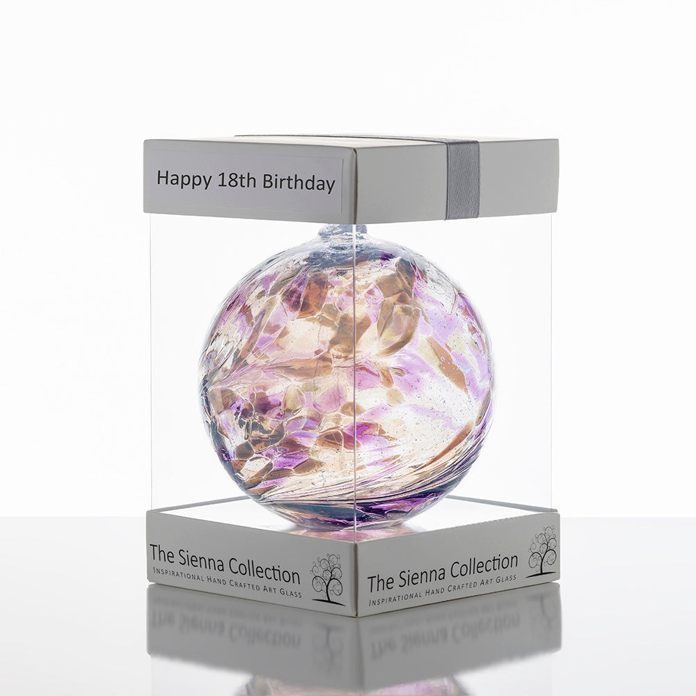 10cm Friendship Ball - Happy 18th Birthday - Sienna Glass