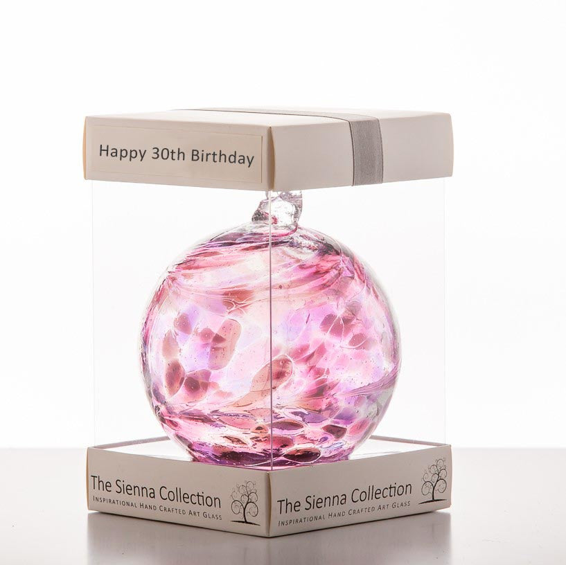 10cm Friendship Ball - Happy 30th Birthday - Sienna Glass