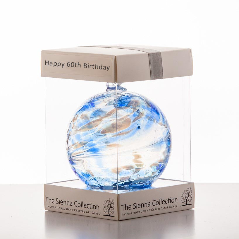 10cm Friendship Ball - Happy 60th Birthday - Sienna Glass