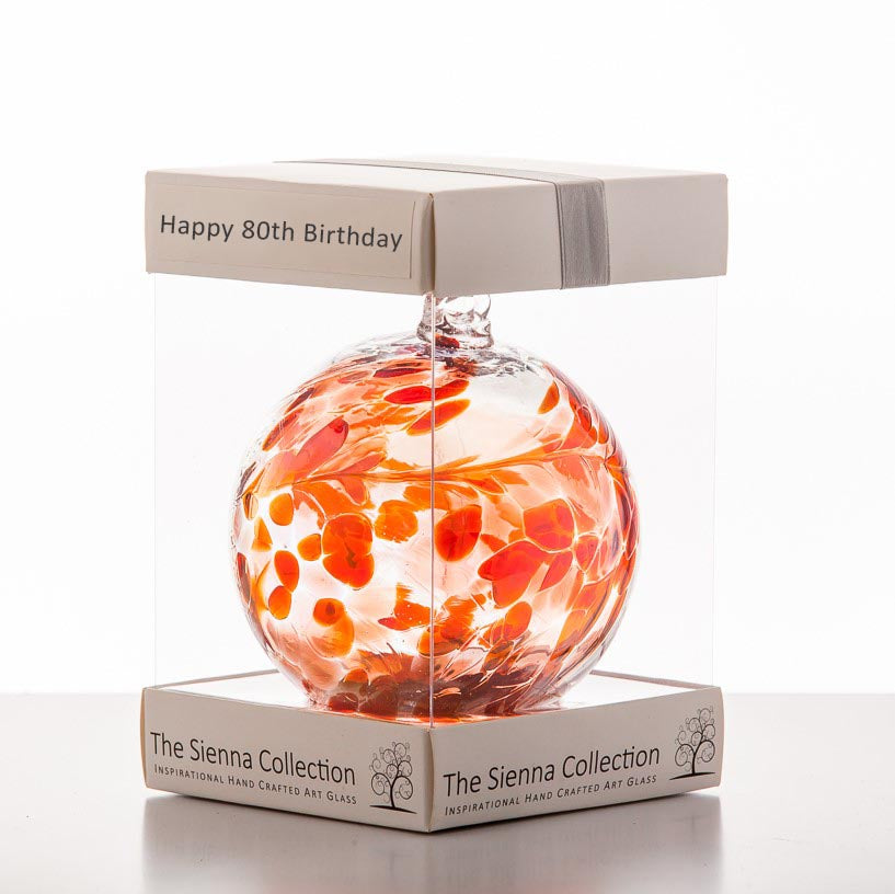 10cm Friendship Ball - Happy 80th Birthday - Sienna Glass