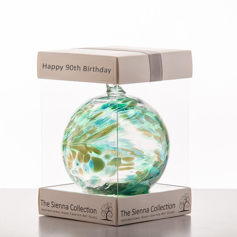 10cm Friendship Ball - Happy 90th Birthday - Sienna Glass