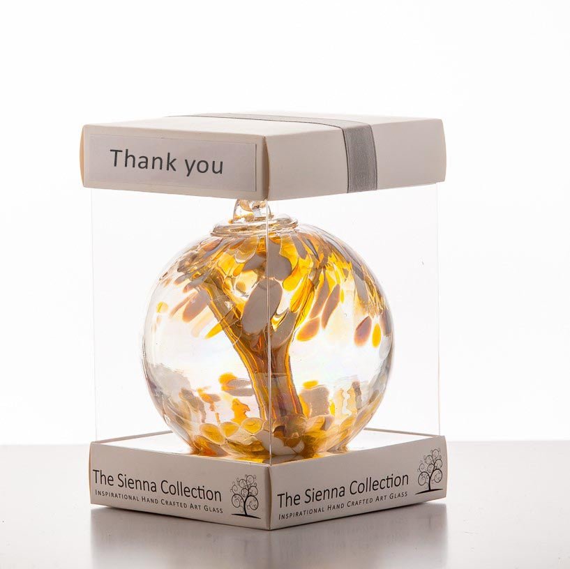 10cm Spirit Ball - Thank You - Pastel Gold - Sienna Glass
