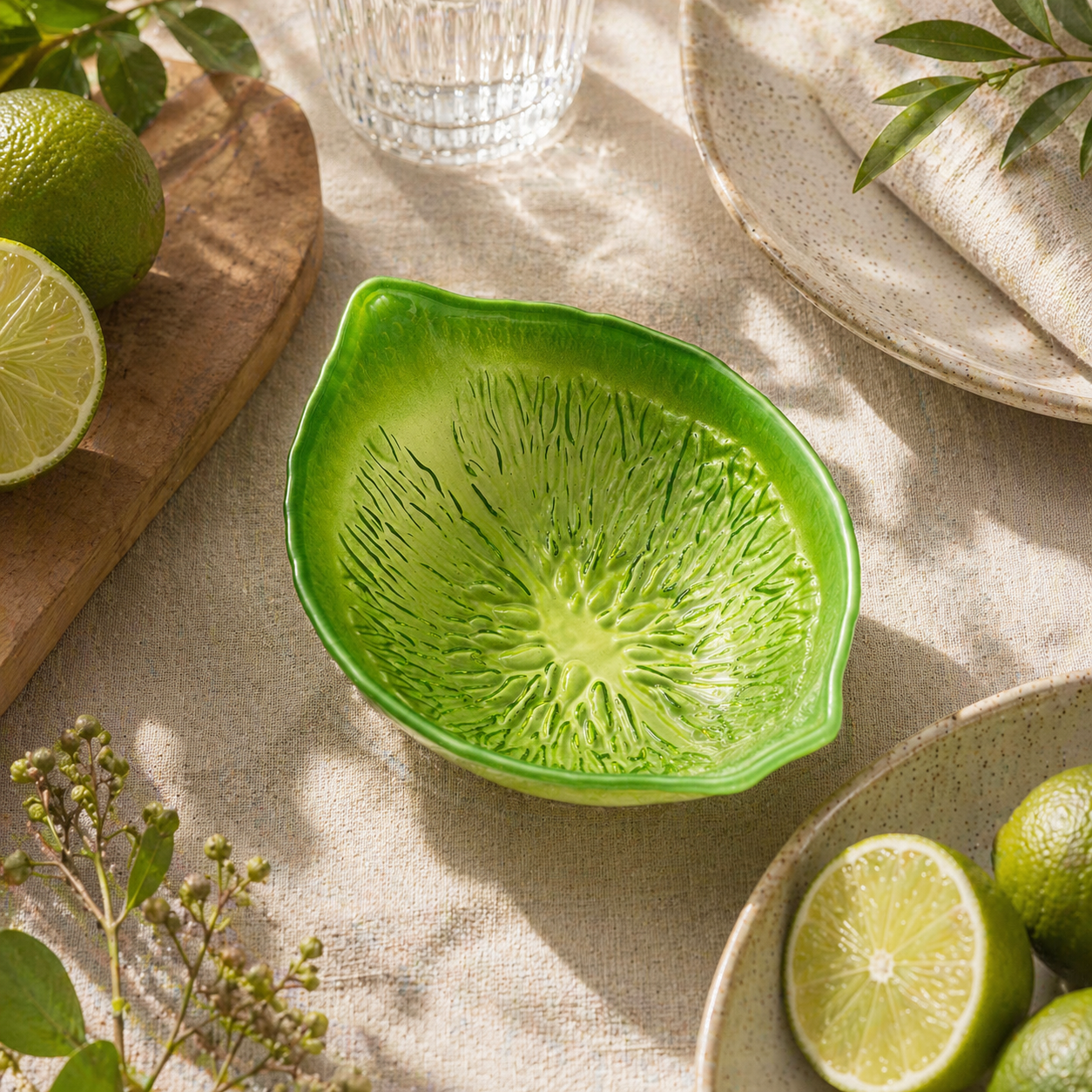 15cm Glass Bowl - Lime Design