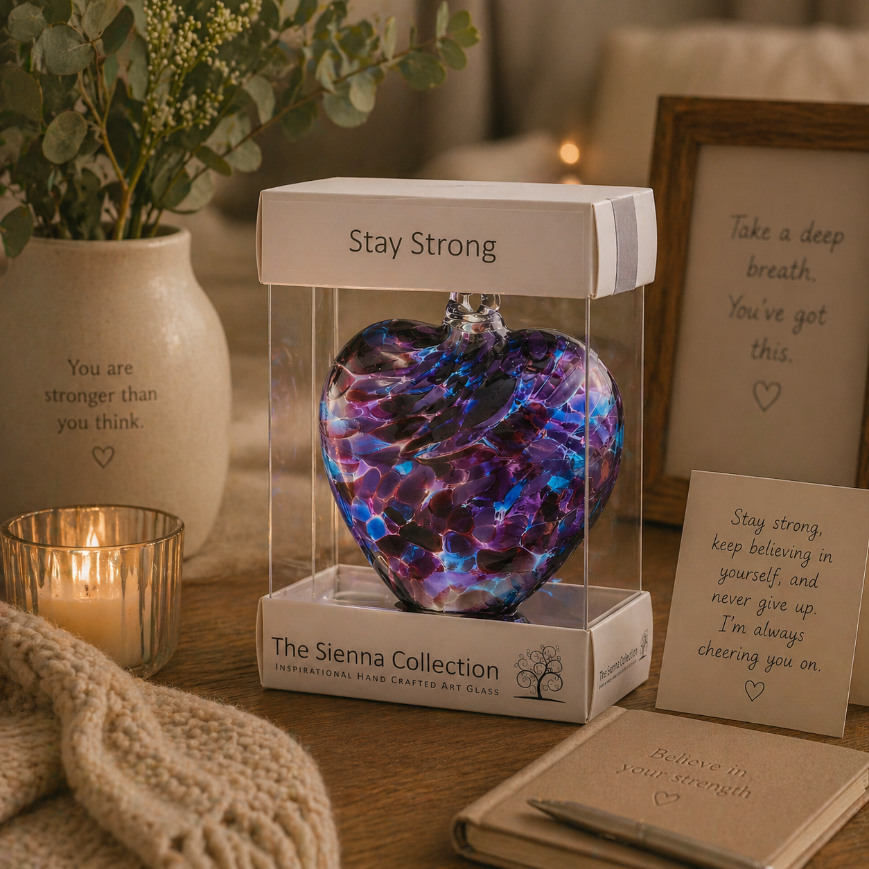 8cm Friendship Heart - Stay Strong - Purple & Blue