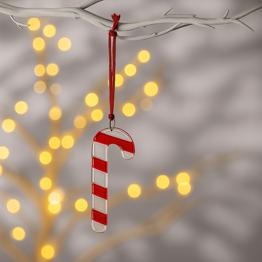 Fused Glass Christmas Tree Ornament - Candy Cane
