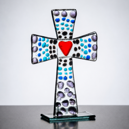Standing Glass Cross - Purple & Blue