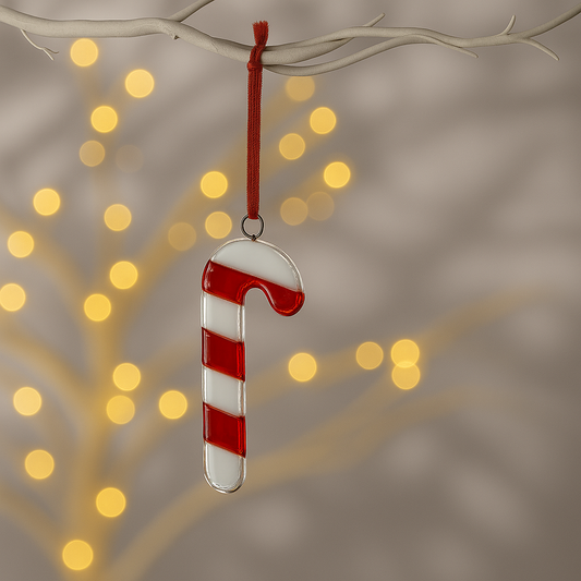 Fused Glass Christmas Tree Ornament - Candy Cane