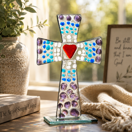 Standing Glass Cross - Purple & Blue